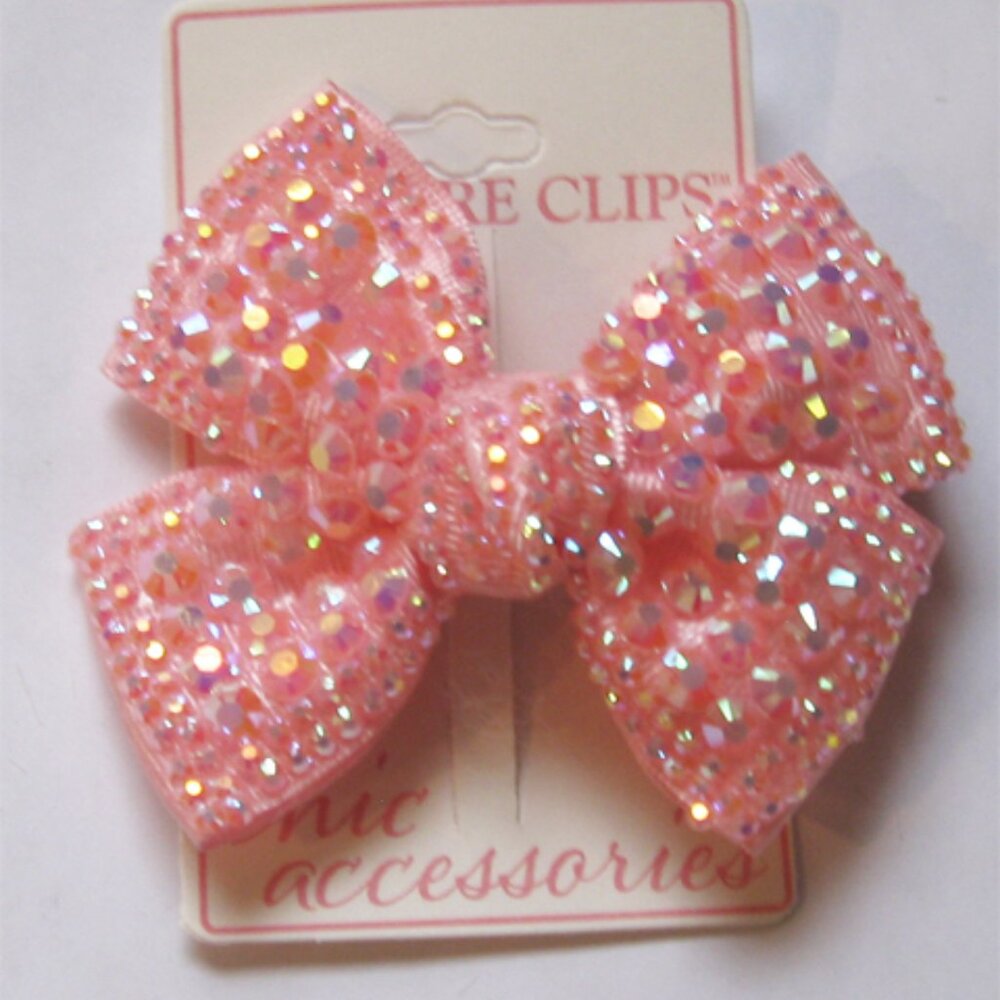 NEW Couture‎ Clips Pink Structured Iredescent Sparkly Girls Hair Bow on Clip
